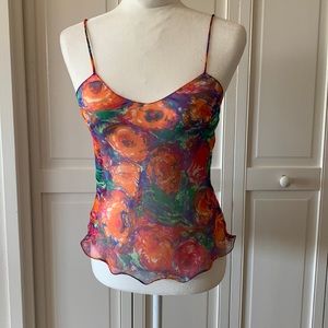 C&A SHEER POLYESTER FLORAL CAMISOLE (OR TOP) - US 6-8, EURO 40